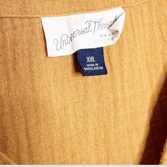 Universal Thread Women's 2-Piece Set Muslin Short Sleeve Shirt & Shorts Mustard - Picture 14 of 16